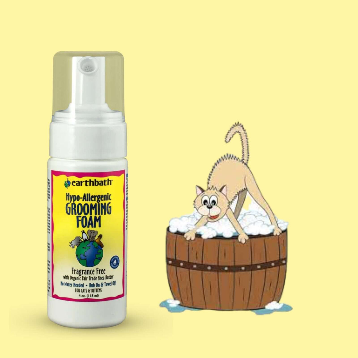 Earthbath Cat Waterless Grooming Foam - Hypo-allergenic 118ml