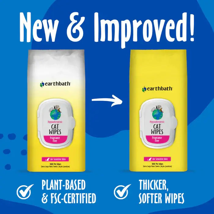 Earthbath Hypo-Allergenic Cat Grooming Wipes – 100 Count