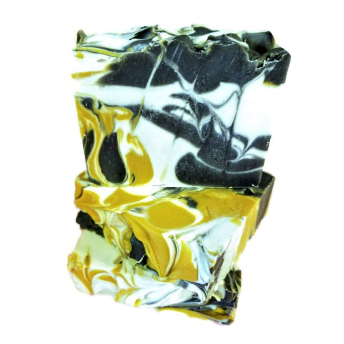 Evening Honeysuckle Bar Soap - Soap Boutique, a handcrafted bar with swirls of yellow, white, and charcoal.