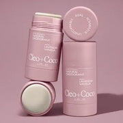Cleo+Coco natural deodorant sticks on a pink background