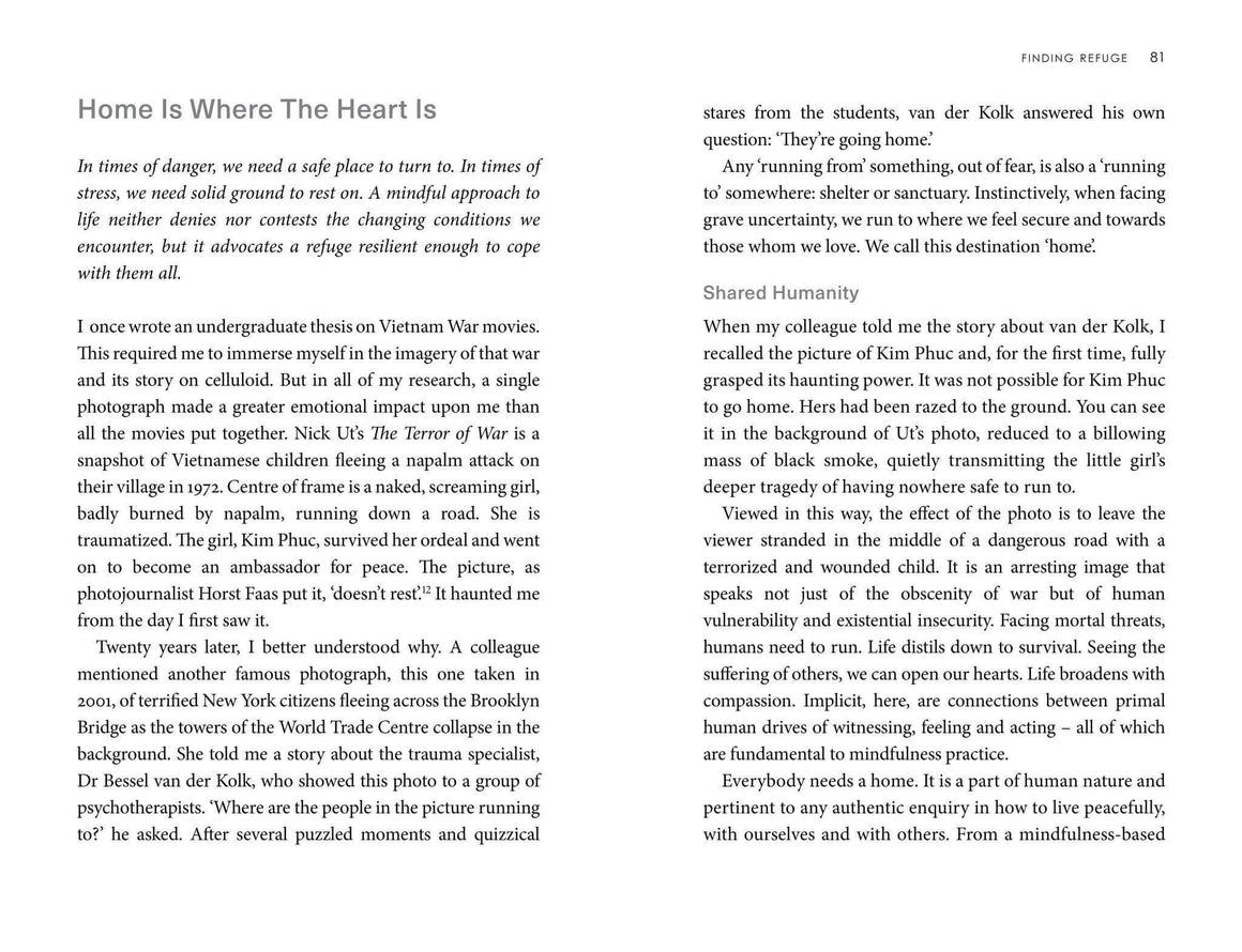 Text excerpt discussing personal safety and emotional resilience in relation to anxiety and war experiences.