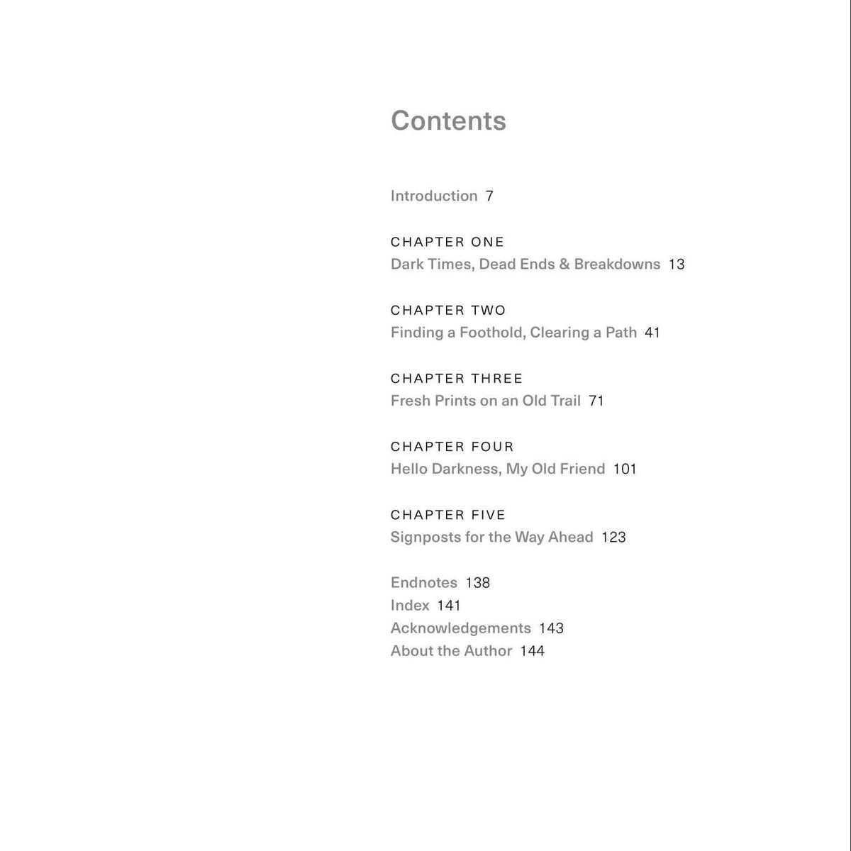 Table of contents for a book or document on a white background