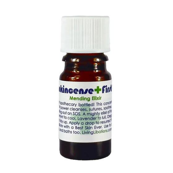 Bottle of 'Mending Elixir' with a white label on a white background