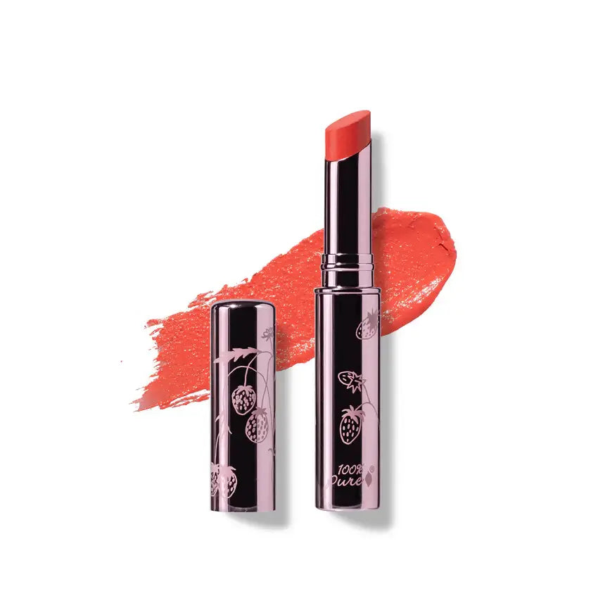 Lipstick with black casing and pink accents on a white background