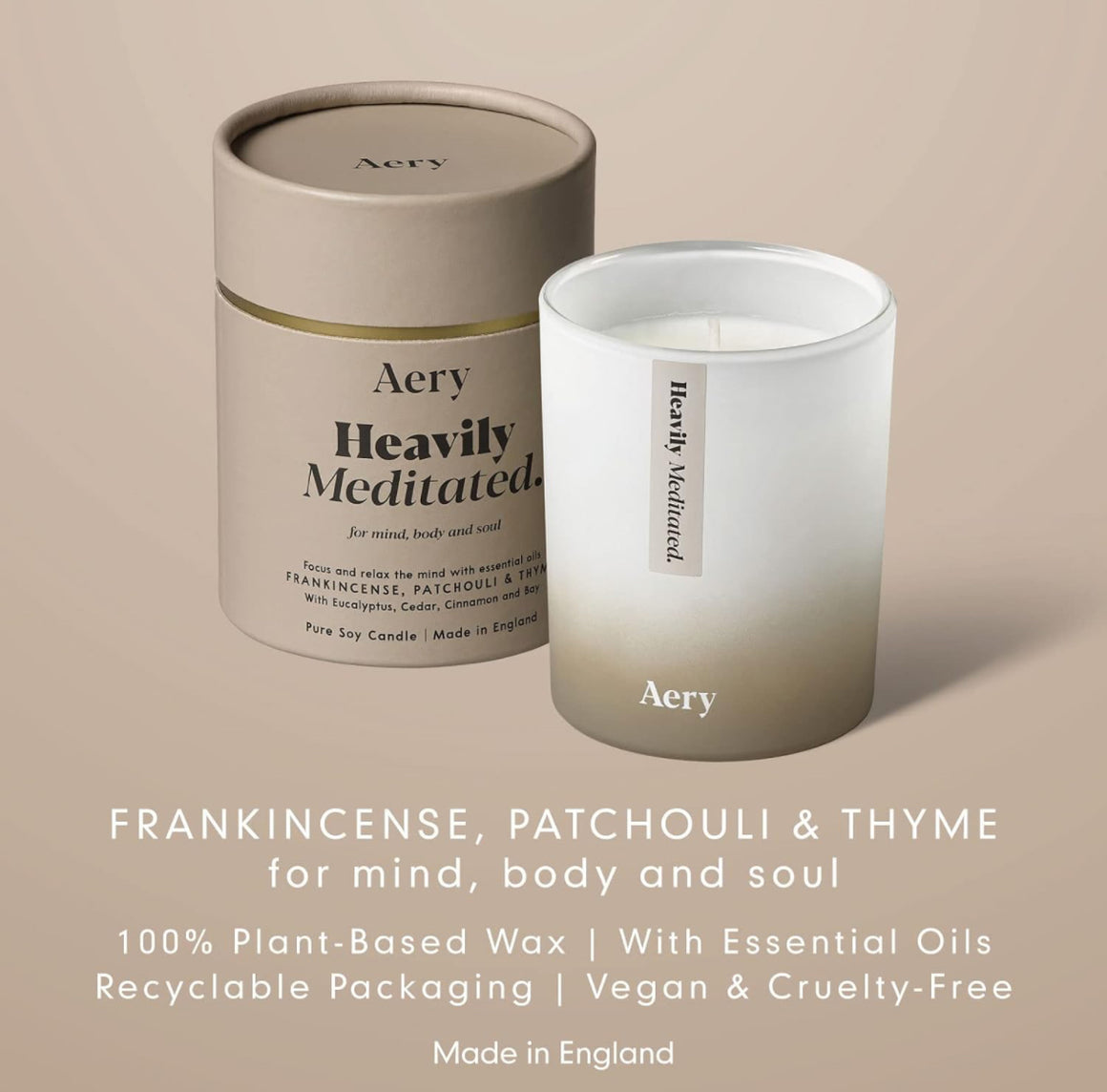 Heavily Medicated Scented Candle - Frankincense Patchouli and Thyme - Aery Living