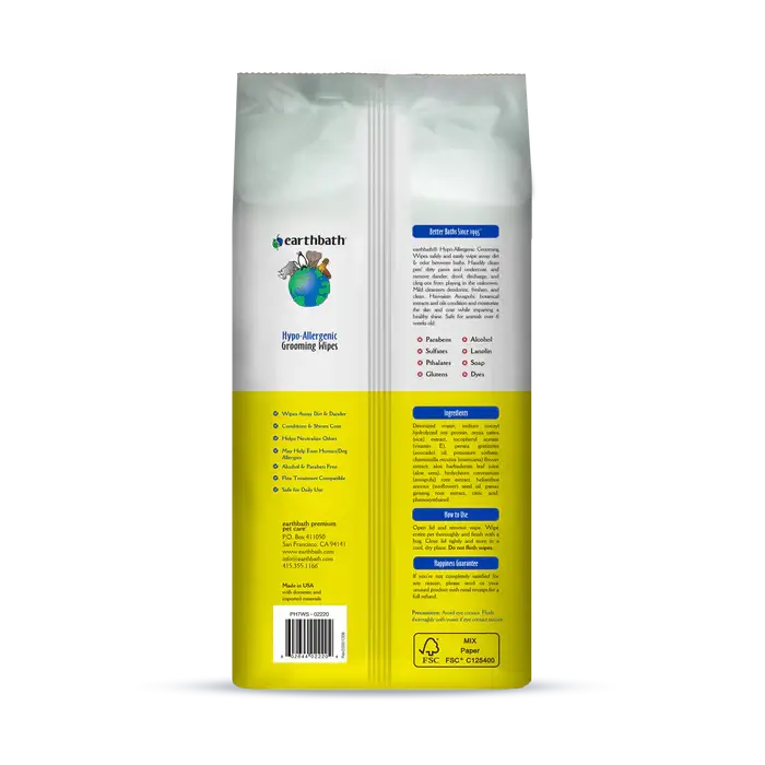 Grooming Wipes Hypo Allergenic for Dogs - Earthbath