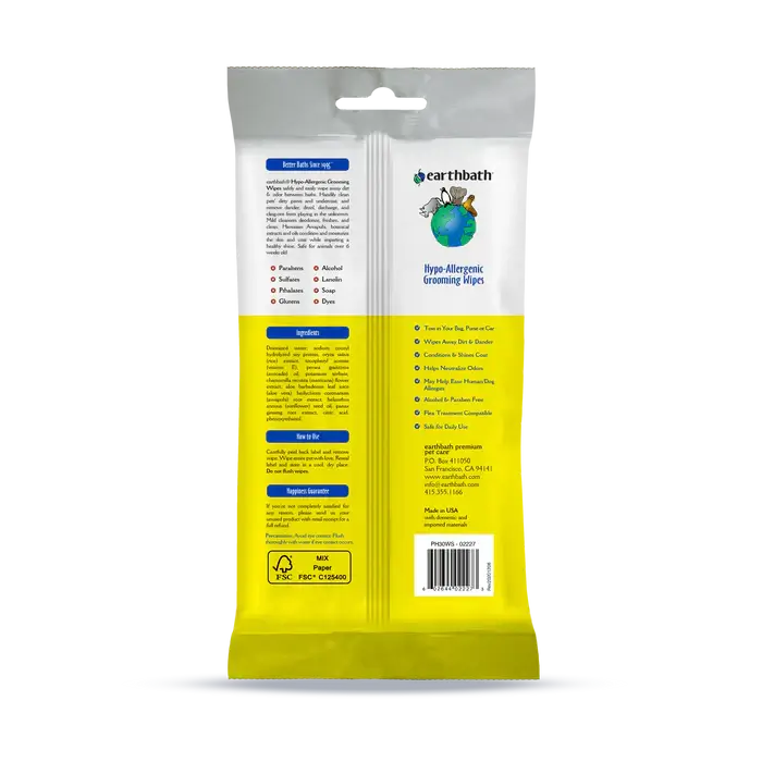 Grooming Wipes Hypo Allergenic for Dogs - Earthbath