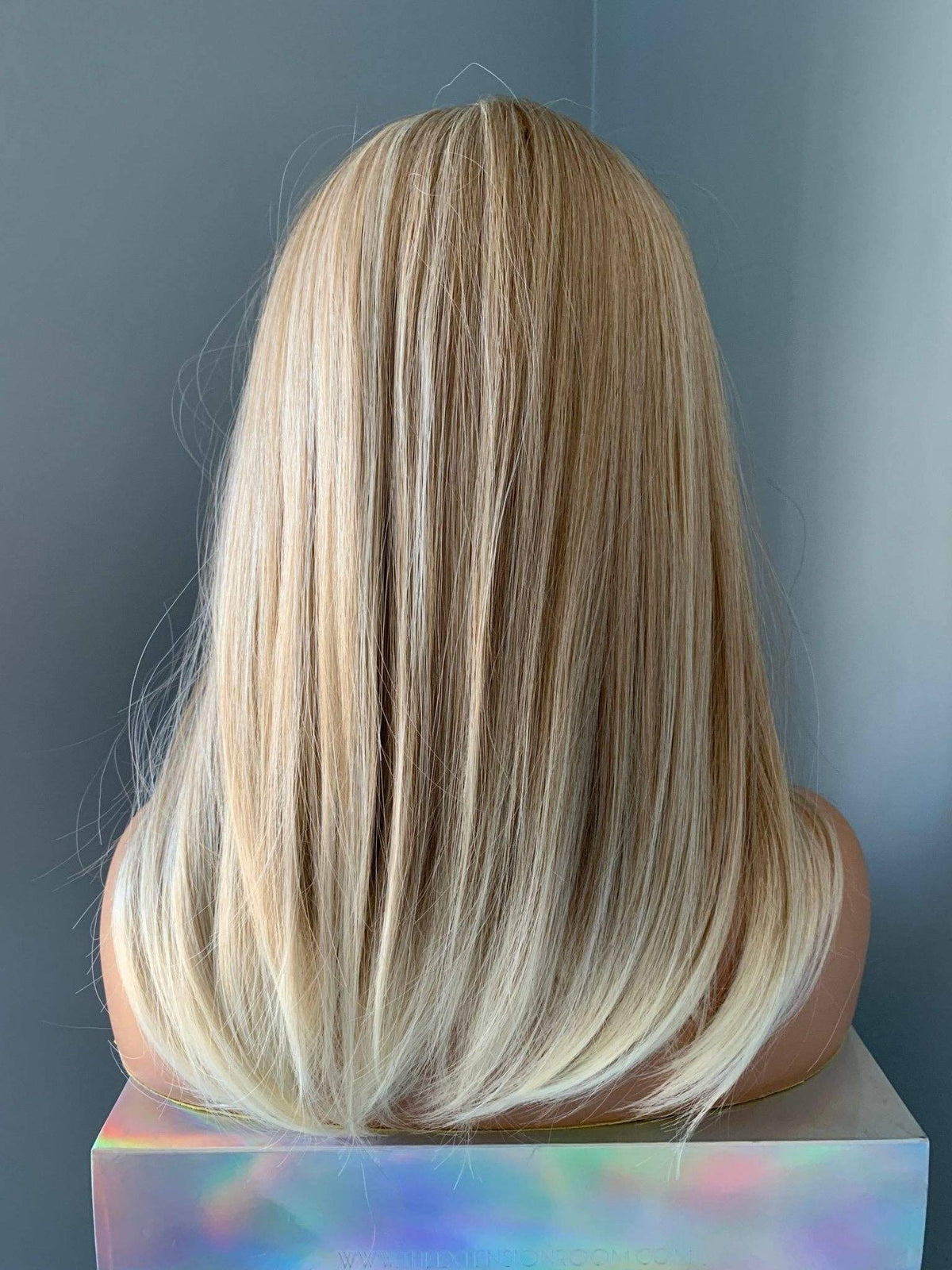 Back view of the Hailey Silky Straight Blonde Wig showcasing sleek, medium golden blonde hair for versatile styling.