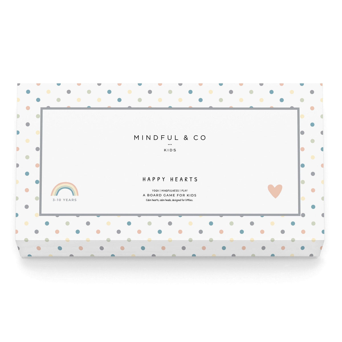 Board game box for kids by Mindful & Co with polka dot design