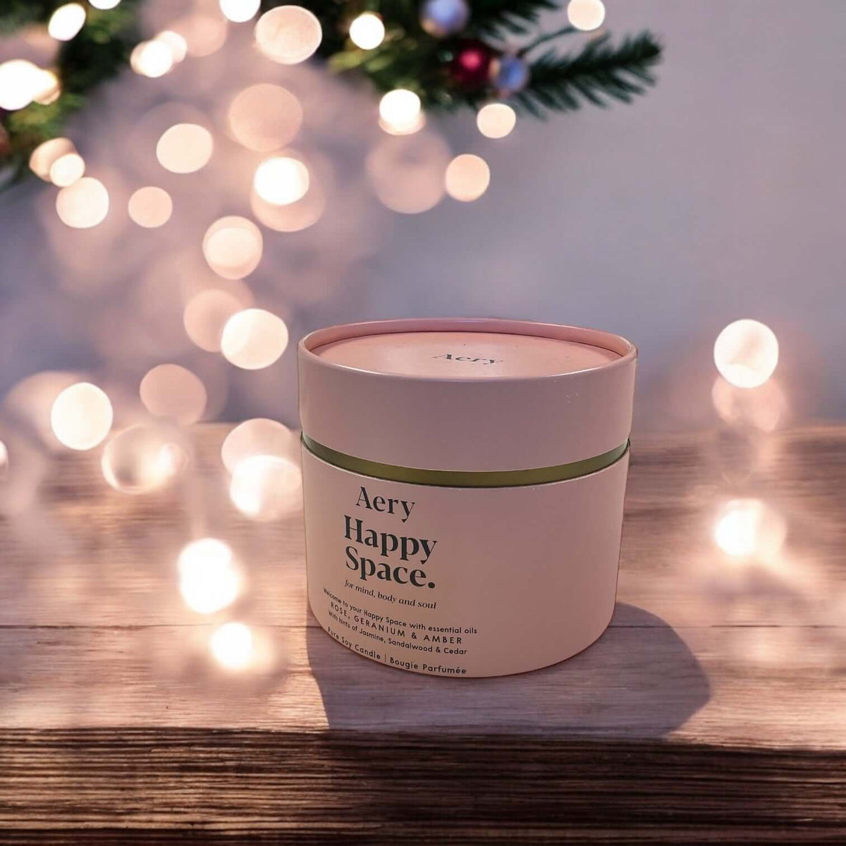 Happy Space Triple Wick Candle - Rose Geranium and Amber - Aery Living