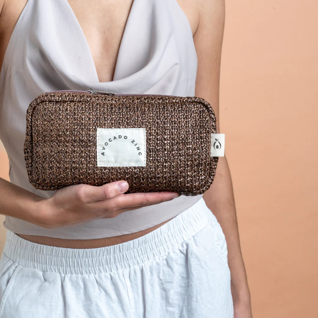 Chocolate Brown Straw Pouch - Avocado Zinc