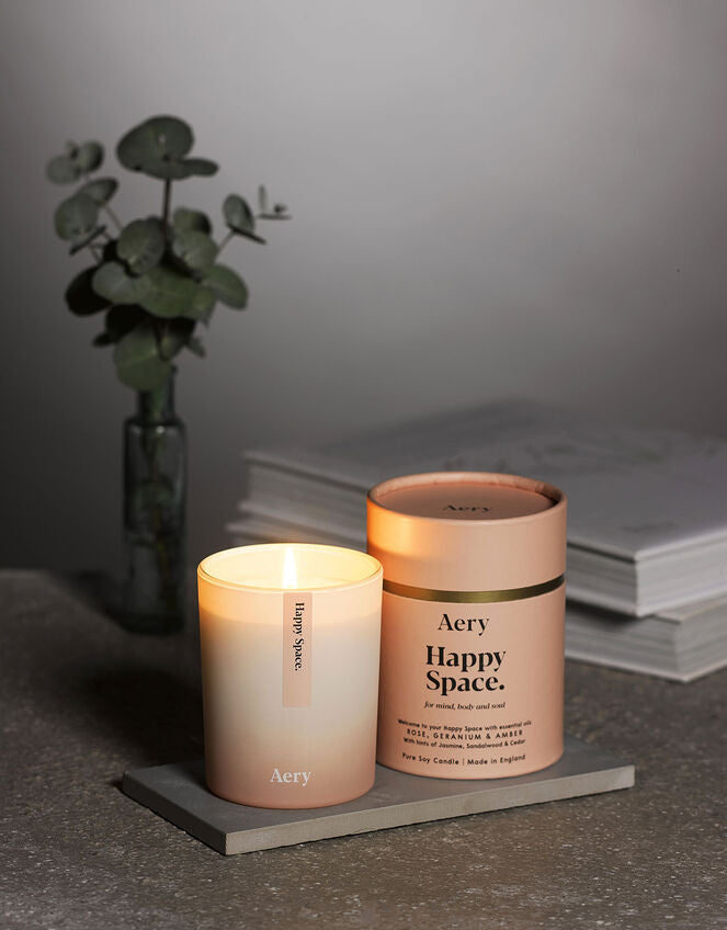 Happy Space Scented Candle - Rose Geranium and Amber - Aery Living
