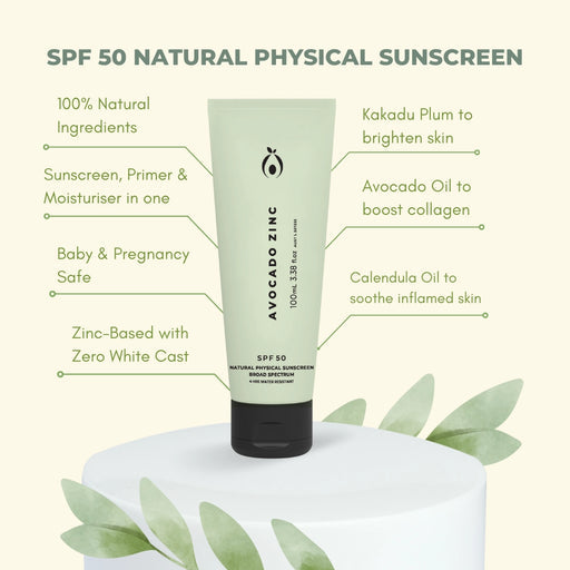 SPF 50 Natural Physical Sunscreen 100ml - Avocado Zinc