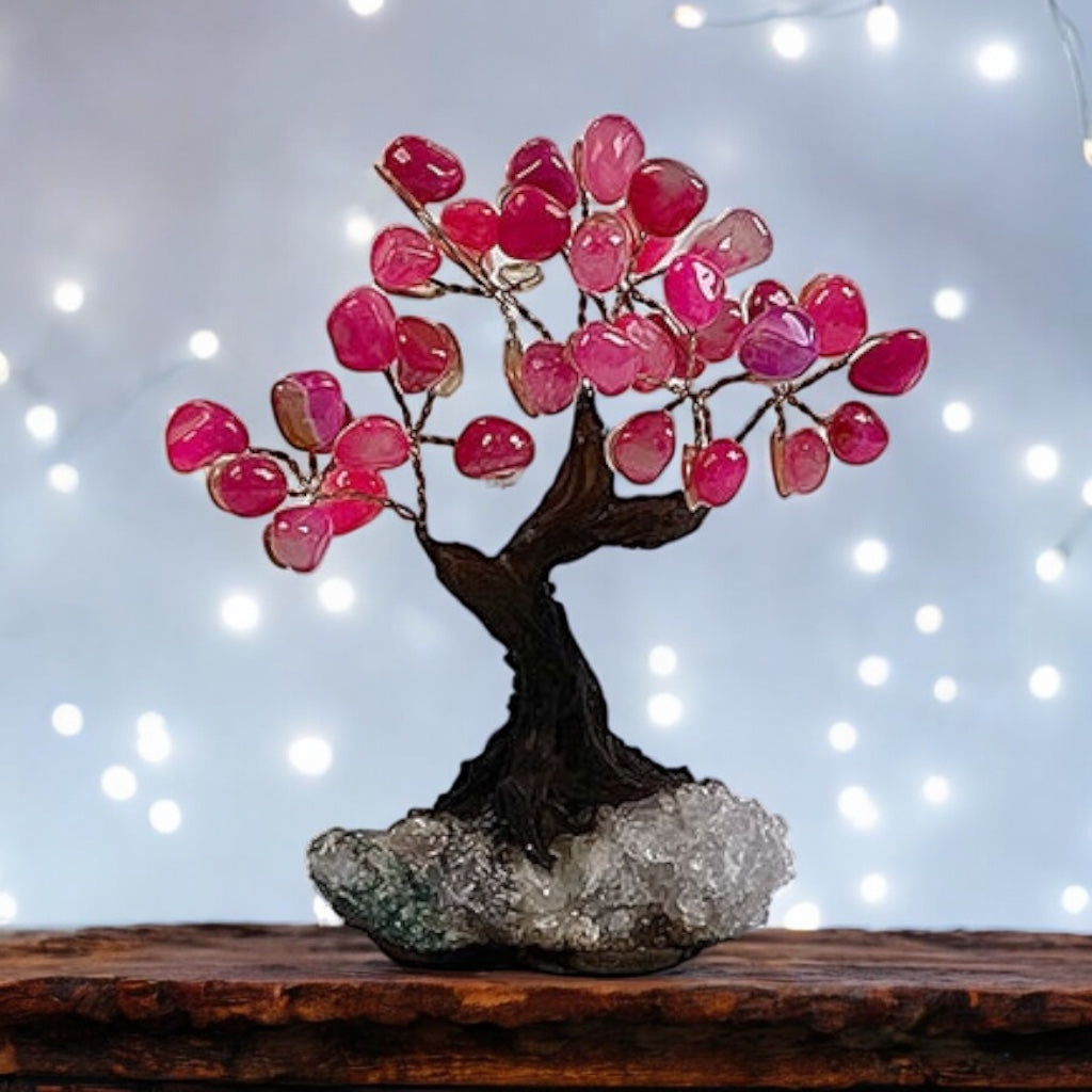 Pink Agate Gemstone Tree 5" - Handmade by Brazil Gems