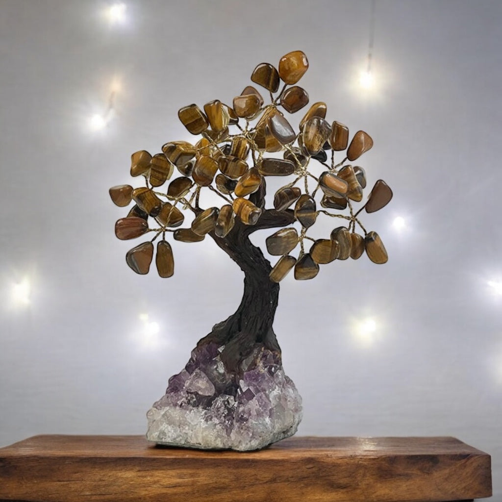 Tigers Eye Gemstone Tree 7" - Handmade by Brazil Gems