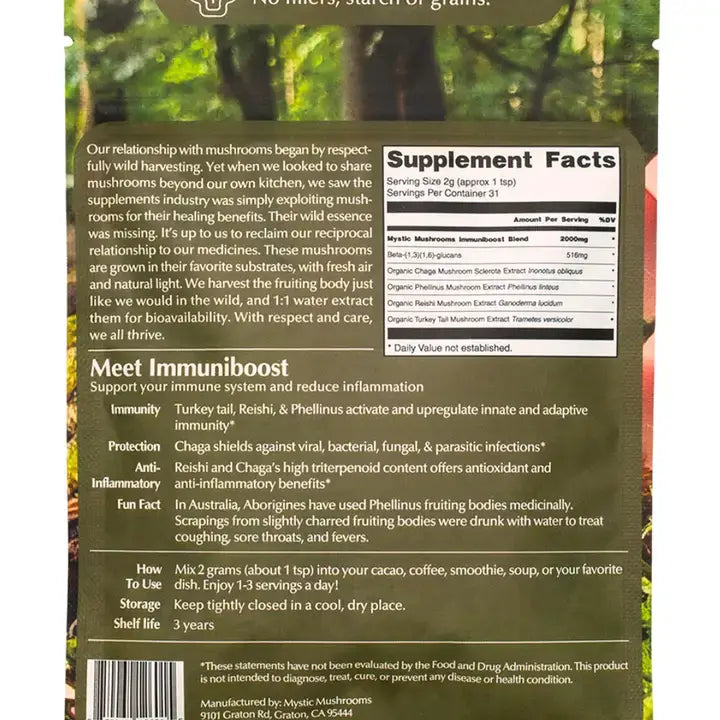Immuniboost Organic Chaga, Phellinus, Reishi & Turkey Tail 63g - ORA Cacao