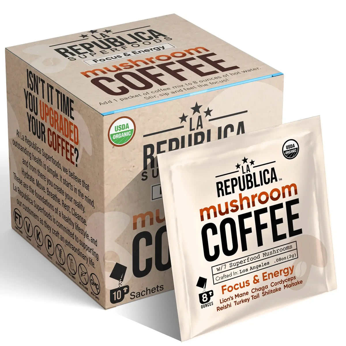 Instant 7 Mushroom Coffee Single Serving (10 pack) - La Republica