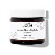 100% Pure Intensive Nourishing Balm jar for face and body, designed for deep moisture and soothing dry skin conditions.
