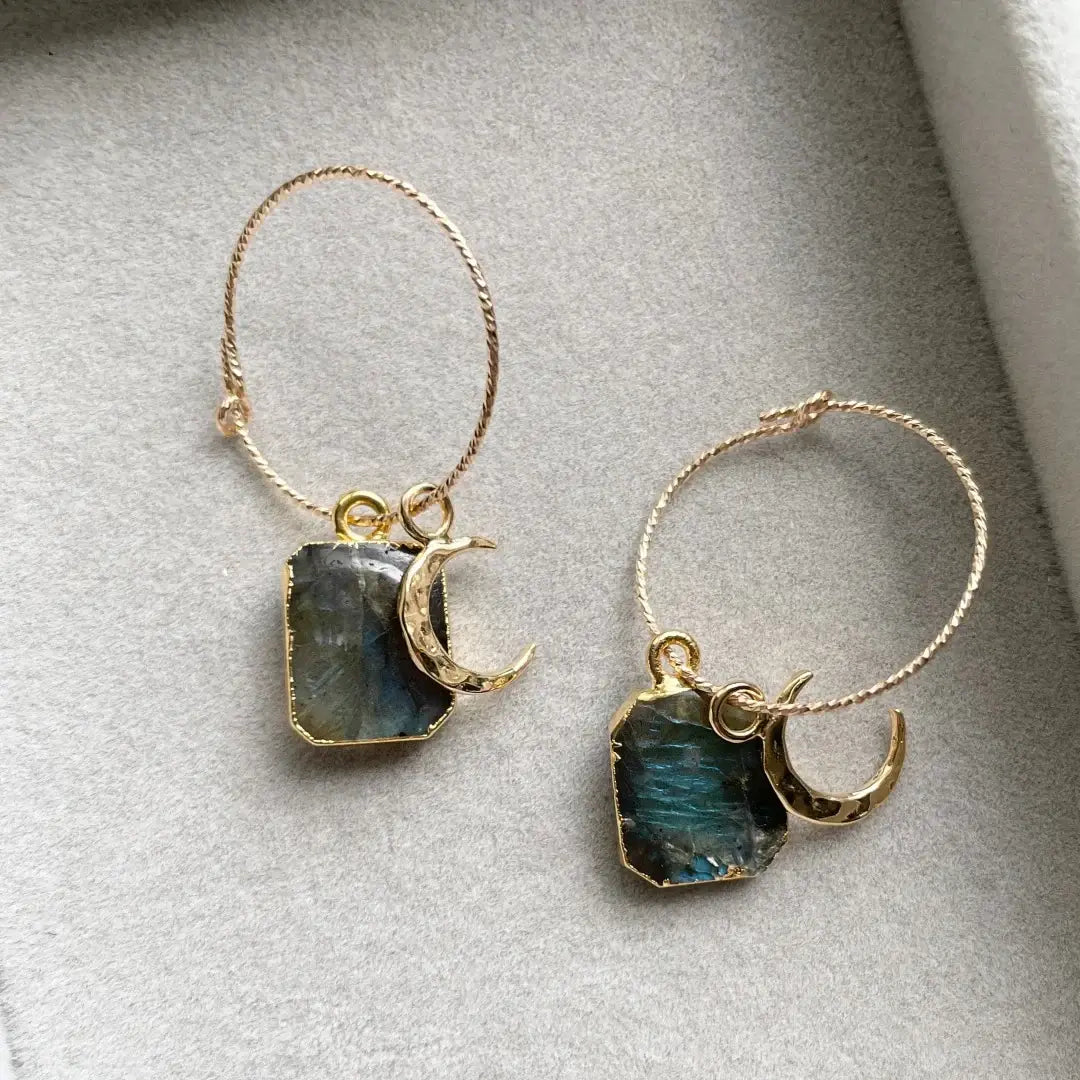 Labradorite & Moon Sparkle Rope Hoop Earrings - Adventure (Gold Plated)