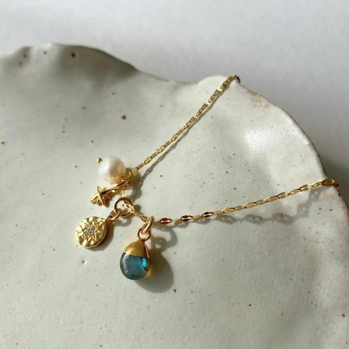 Labradorite Star Coin Charm Necklace - Adventure (Gold Plated)