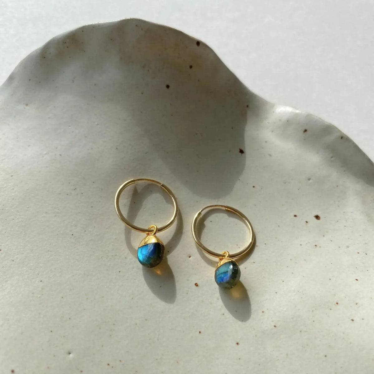 Labradorite Tiny Tumbled Hoop Earrings - Adventure (Gold Plated)