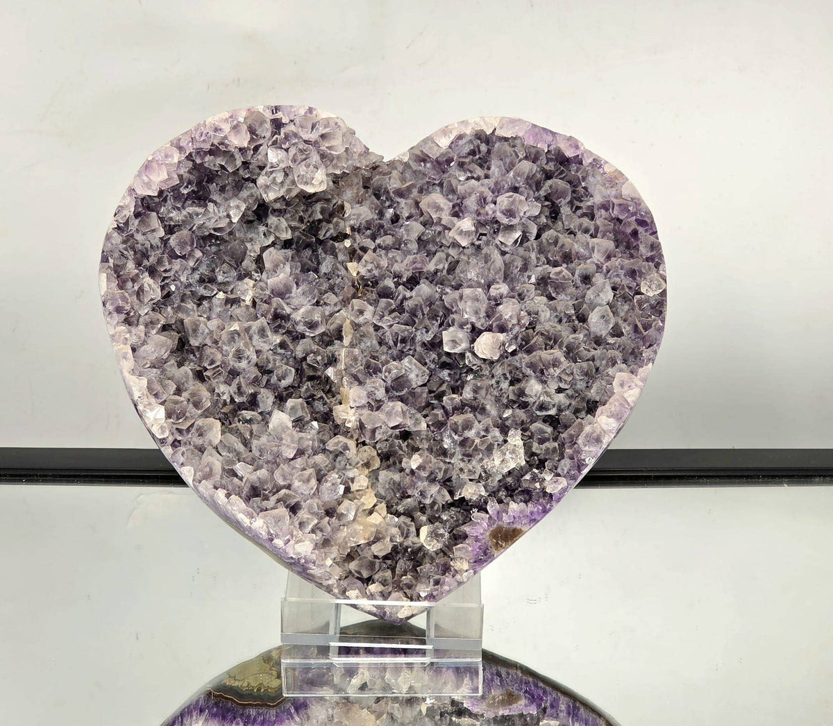 Large Amethyst Crystal Heart featuring natural Brazilian amethyst quartz with soothing, protective qualities.