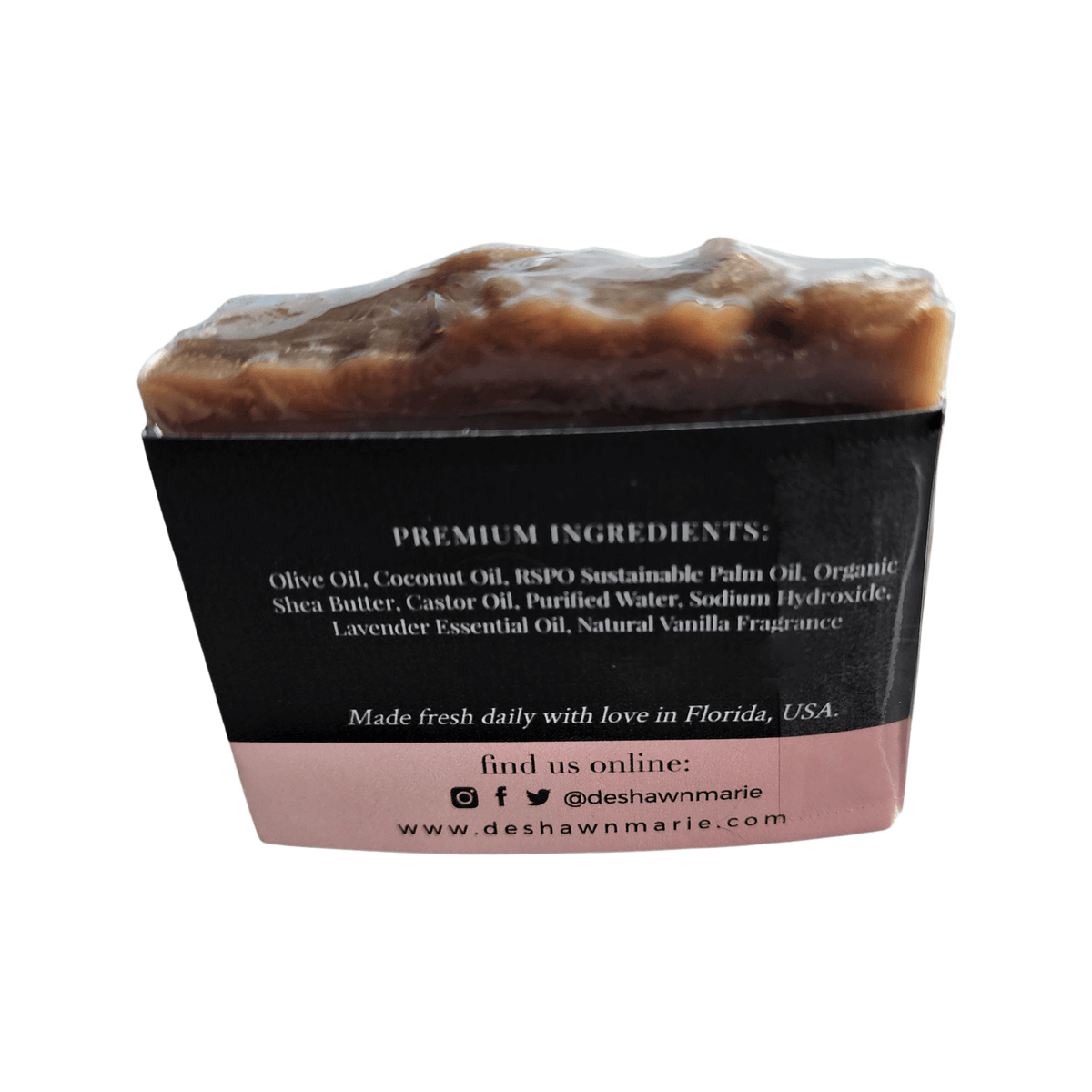 Lavender Vanilla Bar Soap - Soap Boutique with premium ingredients listed on packaging, showcasing natural oils.