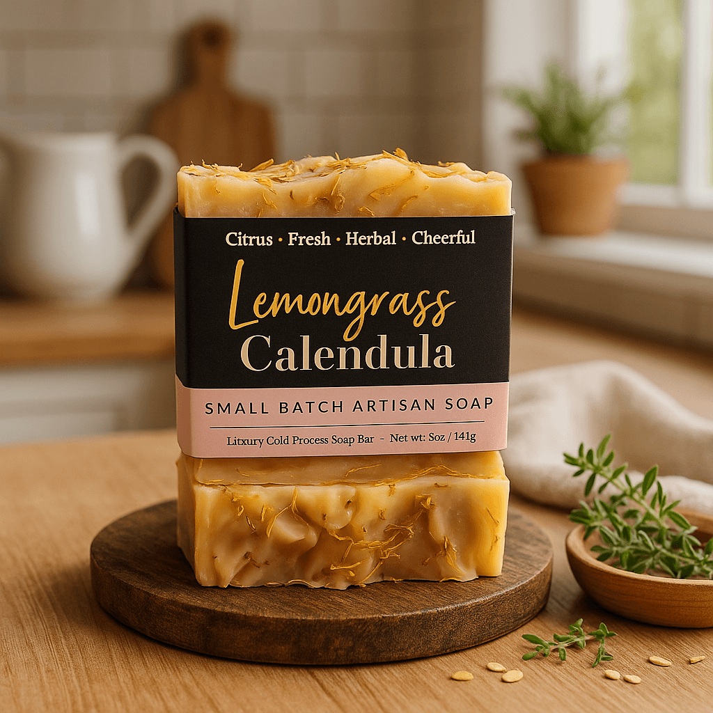 Lemongrass Calendula Soap Bar - Soap Boutique, handcrafted soap with lemongrass oil and calendula petals, 5 oz.