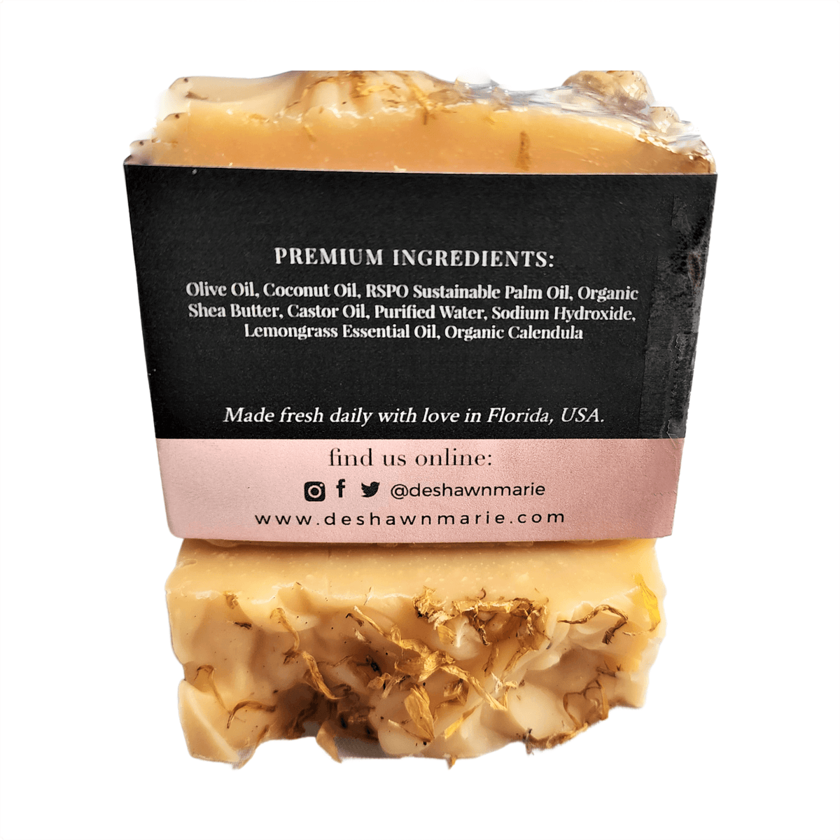 Lemongrass Calendula Soap Bar - Soap Boutique showcasing premium ingredients for a nourishing cleanse.