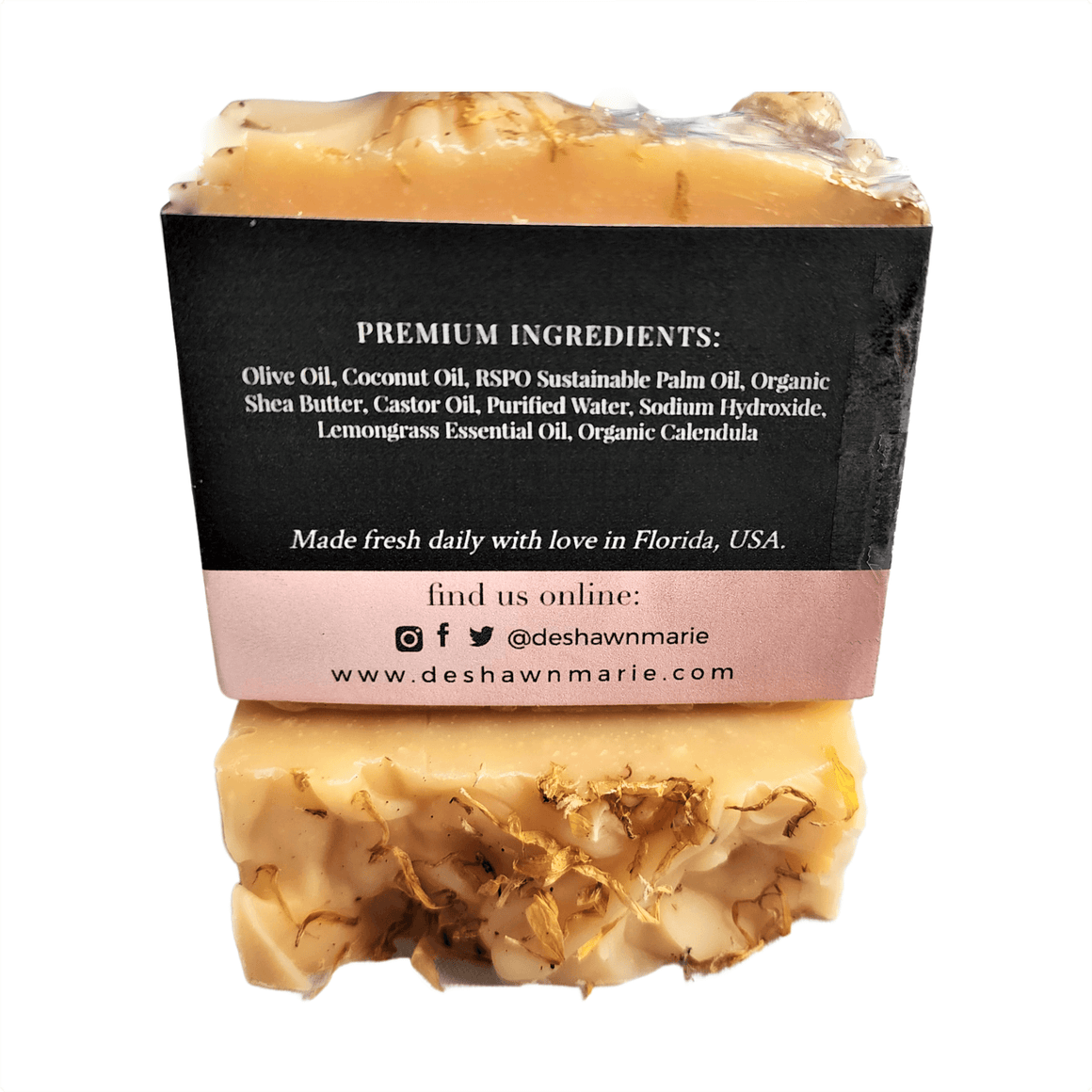 Lemongrass Calendula Soap Bar - Soap Boutique showcasing premium ingredients for a nourishing cleanse.