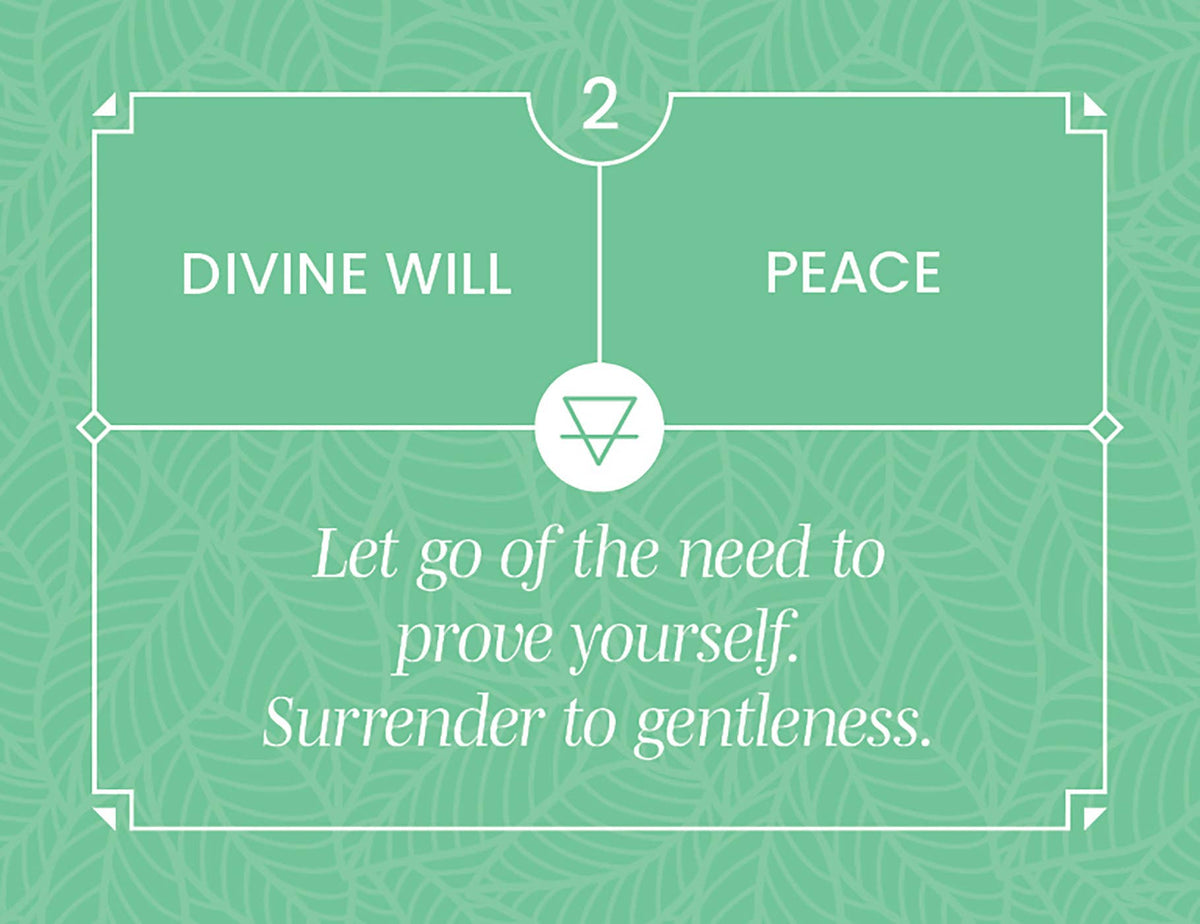 Card Deck image featuring Divine Will and Peace with a message about surrender and gentleness.