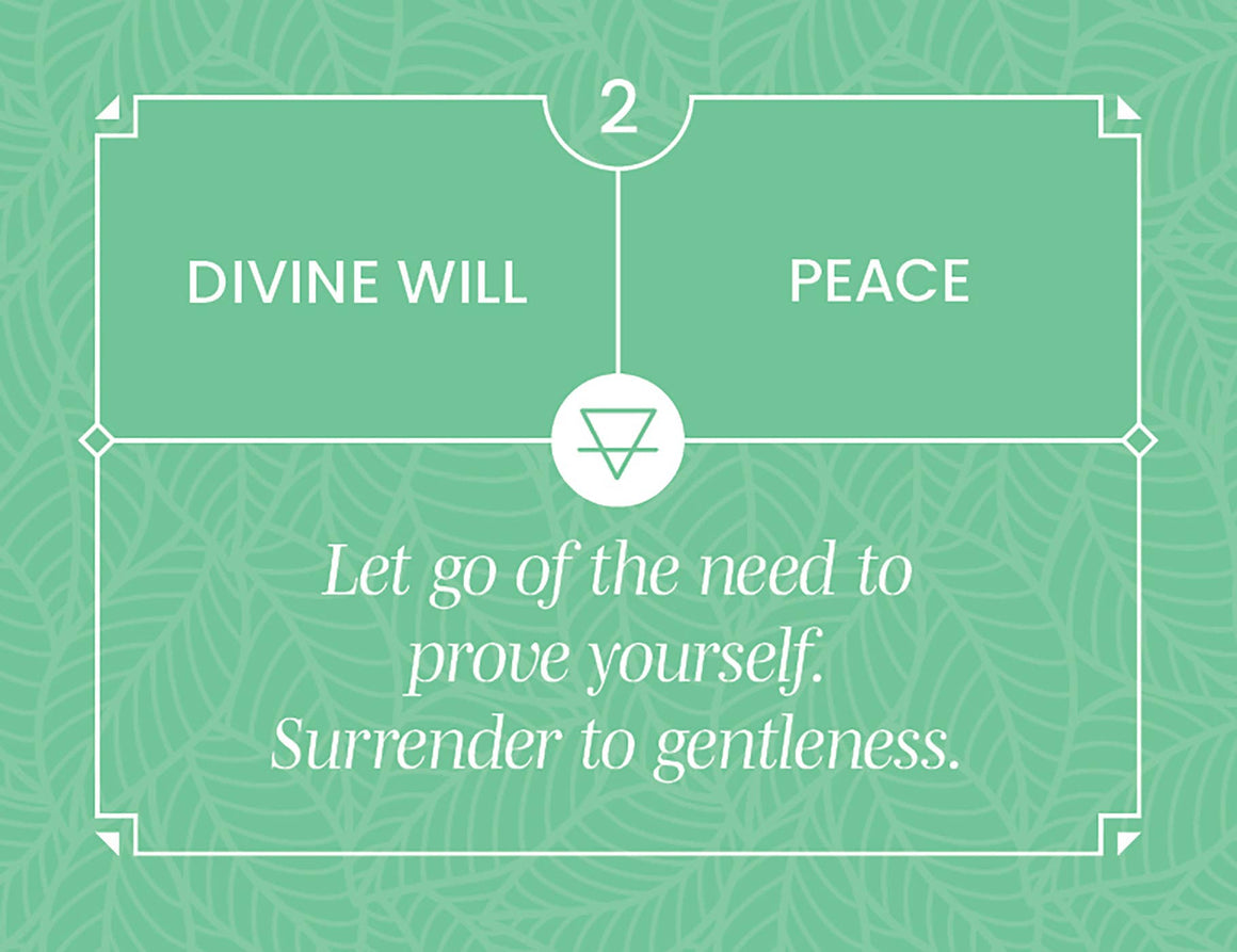 Card Deck image featuring Divine Will and Peace with a message about surrender and gentleness.