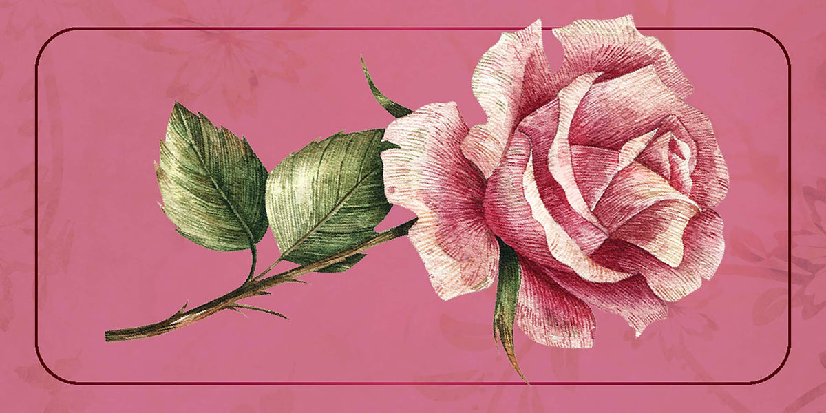 Love Affirmations Cards with elegant rose illustration on pink background, promoting connection and communication.