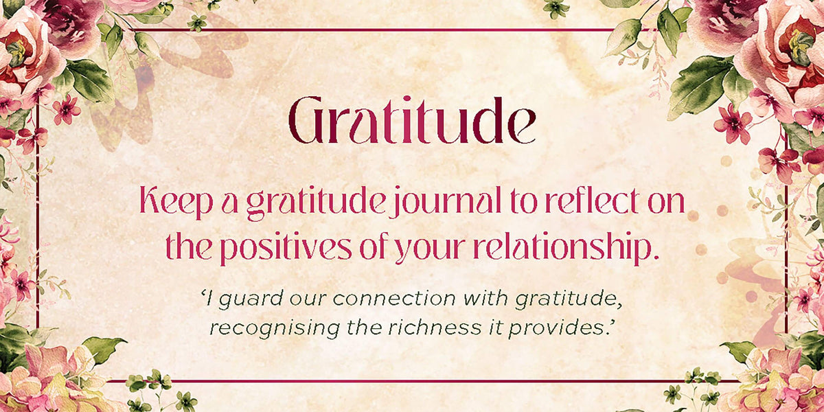 Gratitude journal reflection for relationship positivity on Love Affirmations Cards.