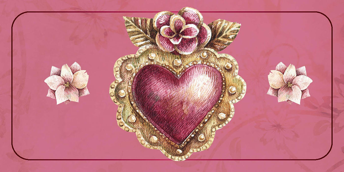 Love Affirmations Cards decorative heart design with flowers, symbolizing connection and love.