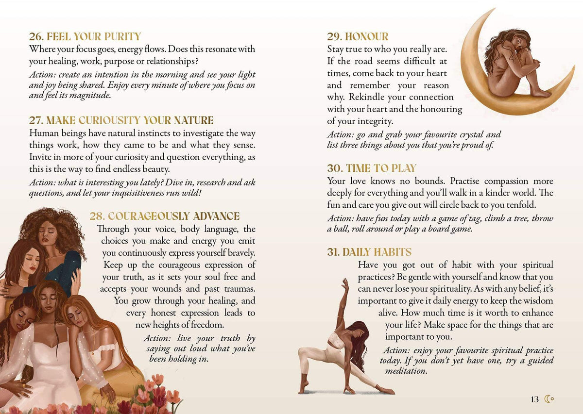 Page from a book with text and images of women in various poses.