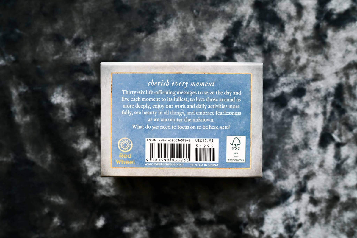 Memento Mori Cards back design with messages to cherish every moment and embrace life's unknowns.