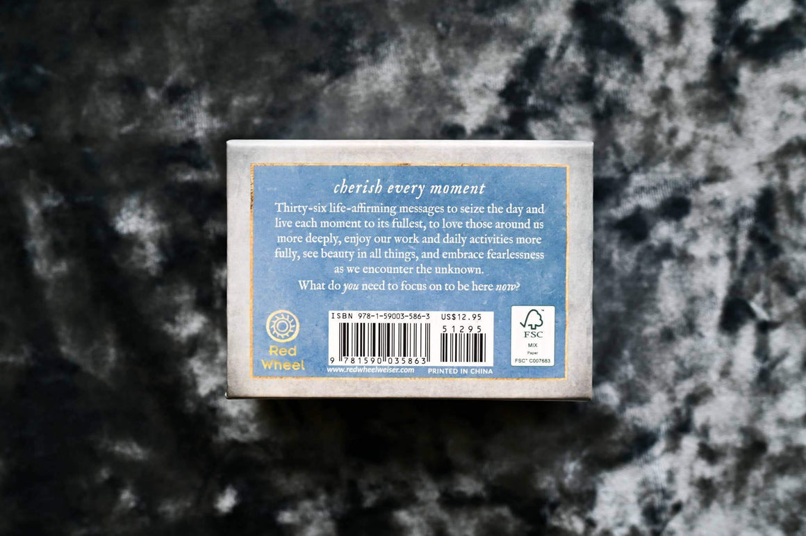 Memento Mori Cards back design with messages to cherish every moment and embrace life's unknowns.