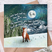 Mountains - Greeting Card by Fox Under The Moon featuring fox and inspirational message.