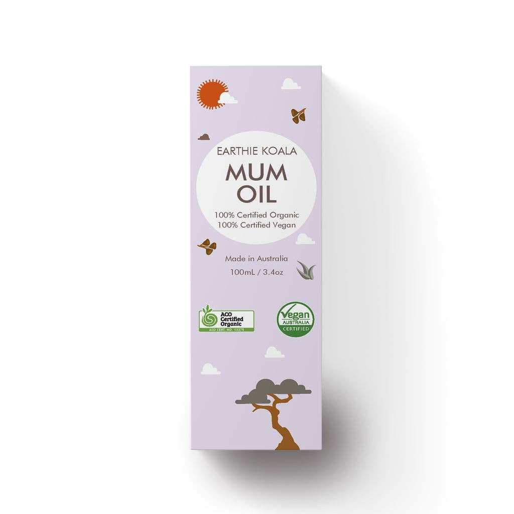 Mum Hydrating Body Oil with Turmeric 100ml - Earthie Koala packaging, 100% certified organic and vegan.