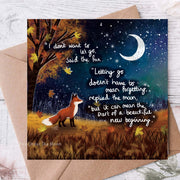 New Beginning - Greeting Card From Fox Under The Moon featuring a fox, moon, and heartfelt message about renewal.