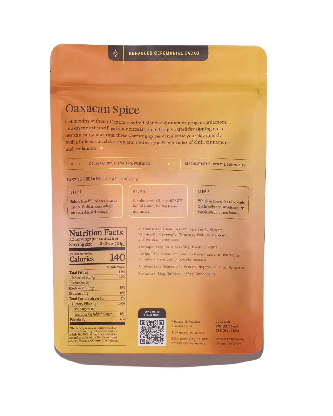Oaxacan Spice - Enhanced 100% Pure Organic Ceremonial Cacao