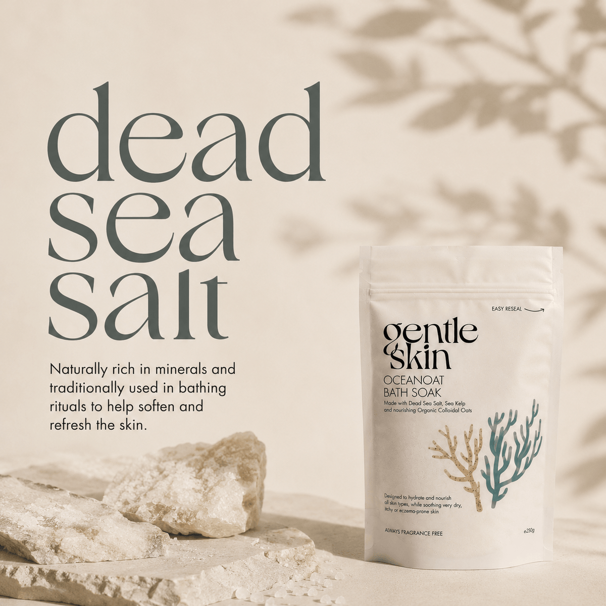 OceanOat Bath Soak featuring colloidal oat bath soak with Dead Sea salt for skin nourishment and hydration.