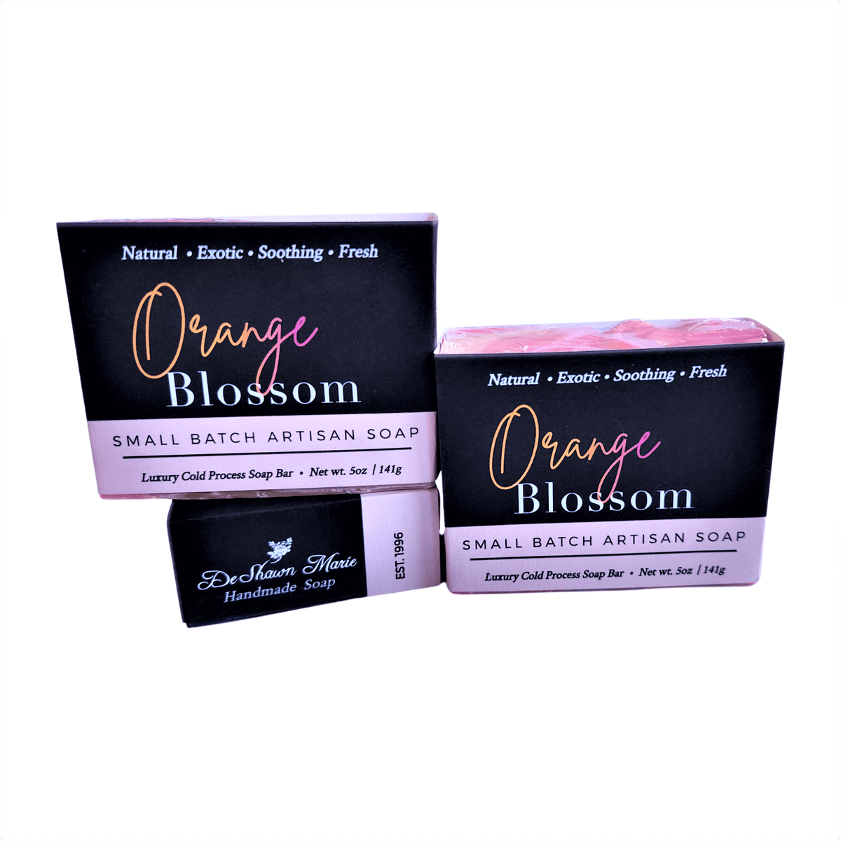Orange Blossom Soap Bar - Soap Boutique, a set of handcrafted, luxury cold process soap bars with floral packaging.