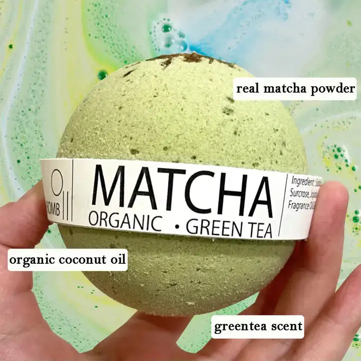 Organic Matcha Green Tea Large Bath Bomb – 8oz | Pure Drop