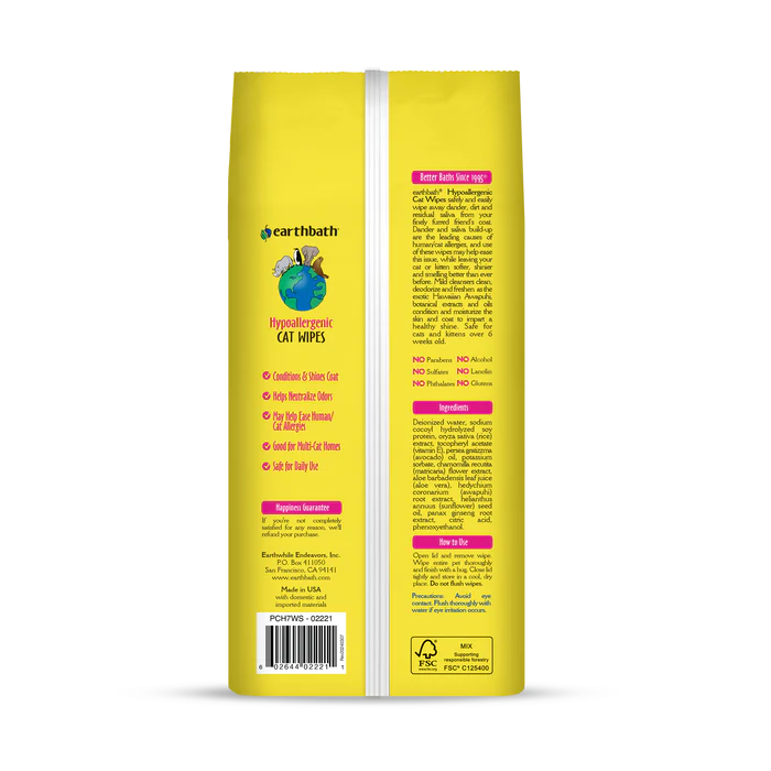 Earthbath Hypo-Allergenic Cat Grooming wipes - 100