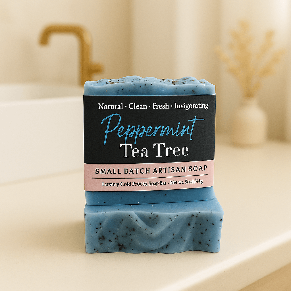 Peppermint Tea Tree Soap Bar - Soap Boutique, handcrafted blue soap with peppermint and tea tree essential oils.