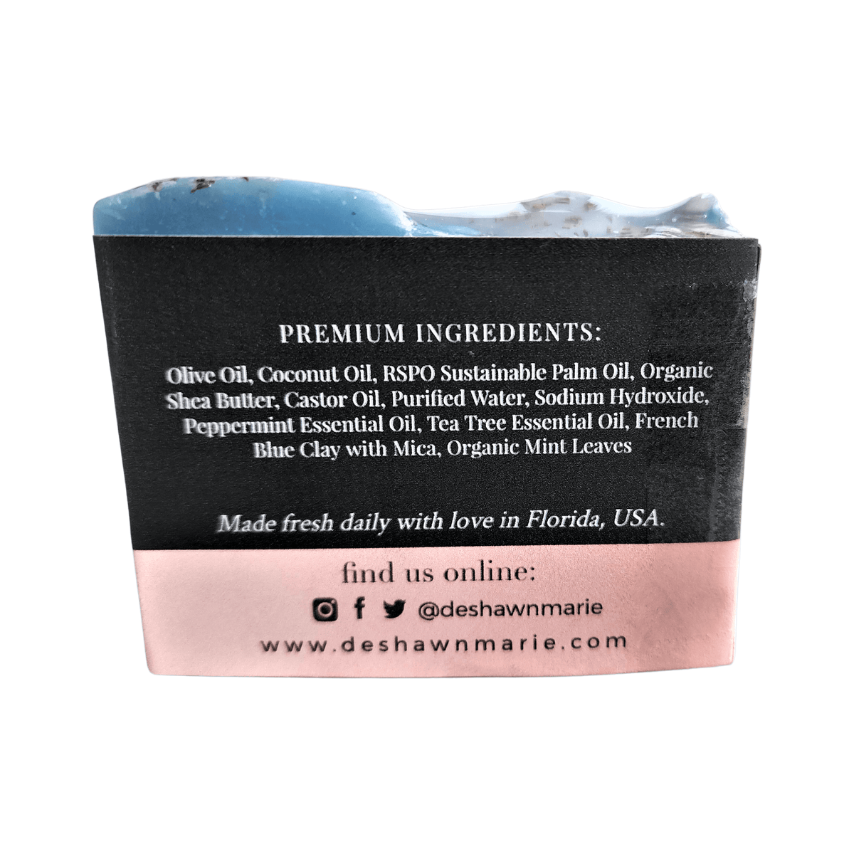 Peppermint Tea Tree Soap Bar - Soap Boutique ingredients label showcasing premium natural components.