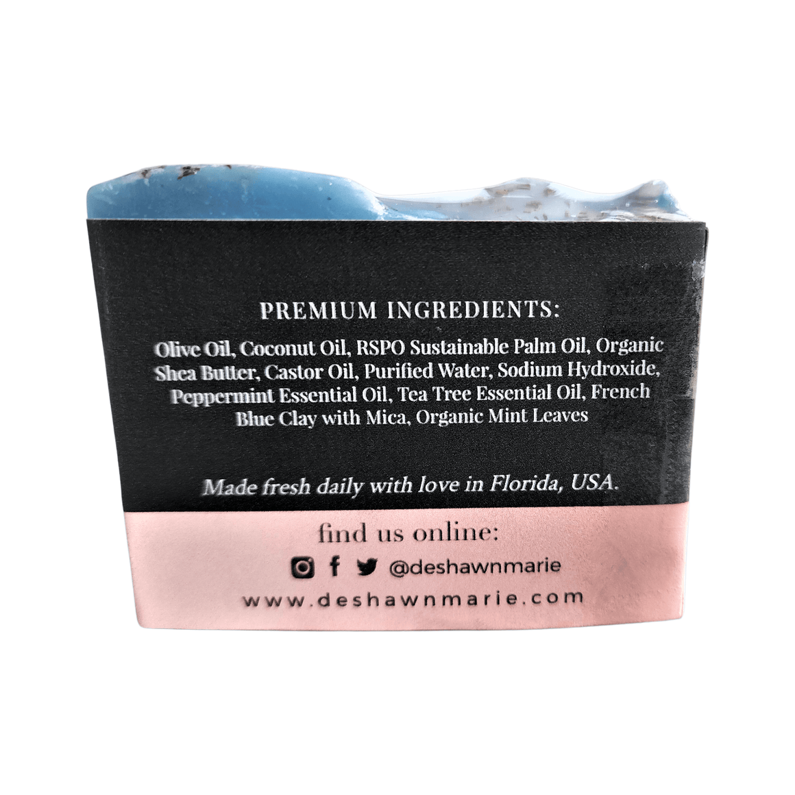 Peppermint Tea Tree Soap Bar - Soap Boutique ingredients label showcasing premium natural components.