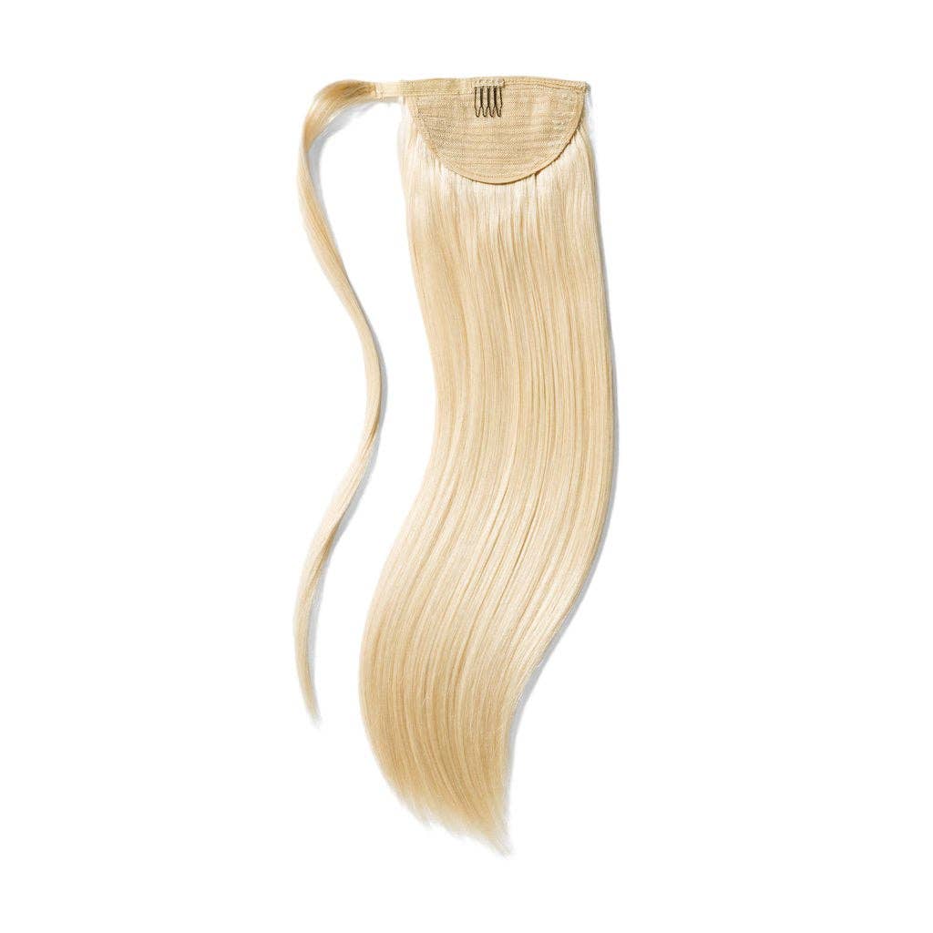Platinum blonde ponytail hair extension - 20-inch silky straight clip-in hairpiece for instant style enhancement.